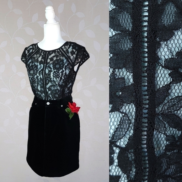 Robert Rodriguez Abby Sheer Lace Cap Sleeve Designer Formal Top Black Ice Blue - Picture 1 of 14